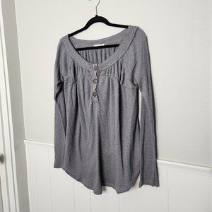 FREE PEOPLE Must Have Henley Top Gray Long Sleeve Thermal Tee